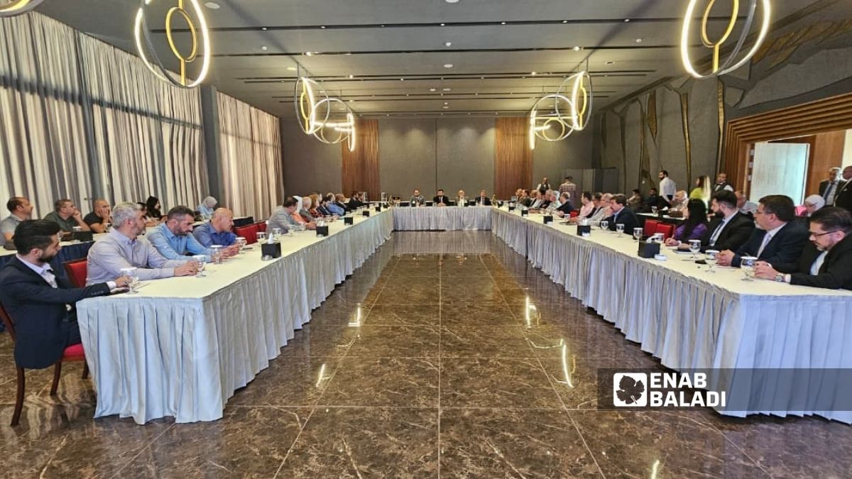 المؤتمر الصحفي لمؤتمر ومعرض الأسمنت والمجبول البيتوني - 4 تشرين الأول 2025 (عنب بلدي/ أحمد مسلماني)