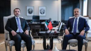 وزير الخارجية السوري أسعد الشيباني يلتقي وزير الحارجية التركي هاكان فيدان في أنقرة - 8 تشرين الأول 2025 (وزارة الخارجية السورية)