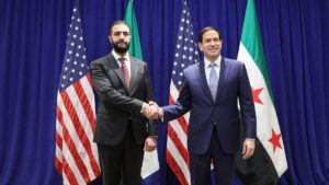 الرئيس السوري أحمد الشرع يلتقي وزير الخارجية الأمريكي،  ماركو روبيو في واشنطن 22 أيلول 2025 (رئاسة الجمهورية العربية السورية)