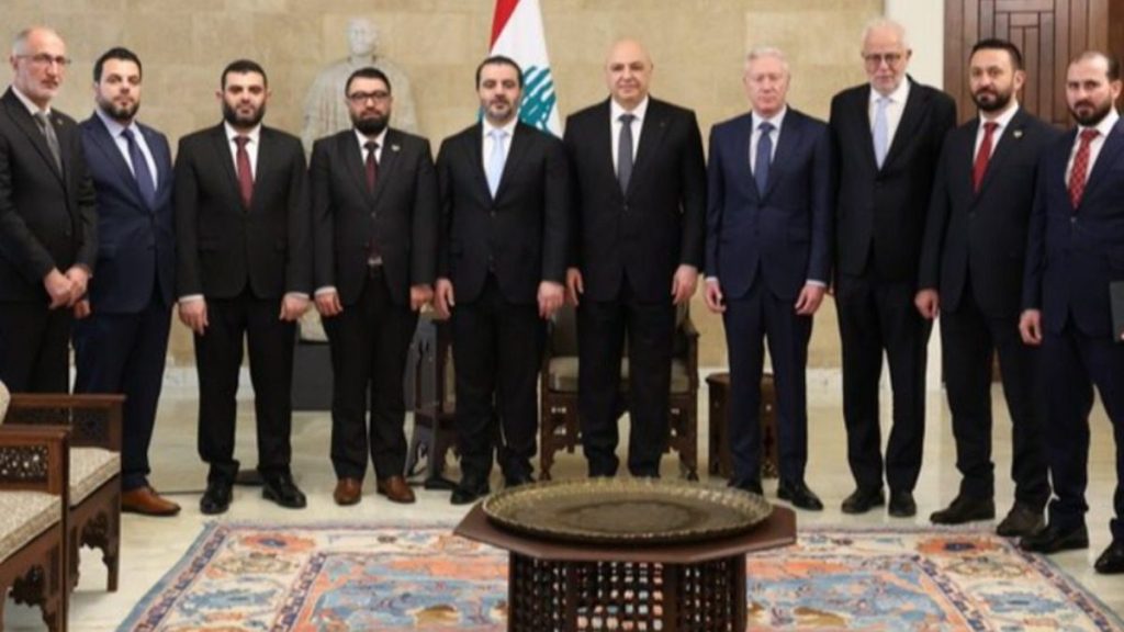 وزير الخارجية السوري أسعد الشيباني في اجتماع مع الرئيس اللبناني جوزيف عون- 10 تشرين الأول 2025 (الإخبارية السورية)