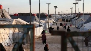 نساء وأطفال في مخيم الهول شمال شرق سوريا (Omar Haj Kadour/AFP)