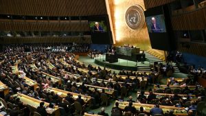 الولايات المتحدة الأمريكية، نيويورك 2025، دونالد ترامب في الجمعية العامة للأمم المتحدة (Brendan Smialowski/AFP)