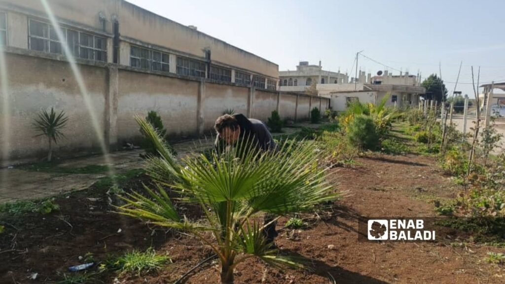 أحد سكان مدينة داعل في درعا يحول مكب نفايات إلى حديقة - 6 كانون الثاني 2025 (عنب بلدي/ محجوب الحشيش)