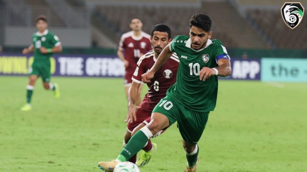 اللاعب محمود الأسود خلال لقاء المنتخب السوري الأولمبي والمنتخب القطري في دور المجموعات من كأس آسيا تحت 23 عامًا - 10 كانون الثاني 2026 (SFA)