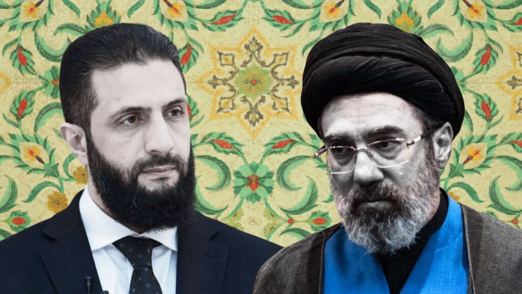 الرئيس السوري أحمد الشرع والمرشد الأعلى في إيران مجتبى خامنئي (عنب بلدي)