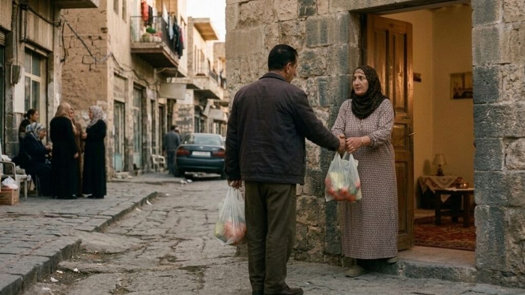 تتميز محافظتا درعا والقنيطرة بعادة اجتماعية تسمى "طعمة العنايا" ويقصد بها الاطمئنان على قريبات الرجل من النساء وإكرامهن (عنب بلدي/مولّدة بالذكاء الاصطناعي)