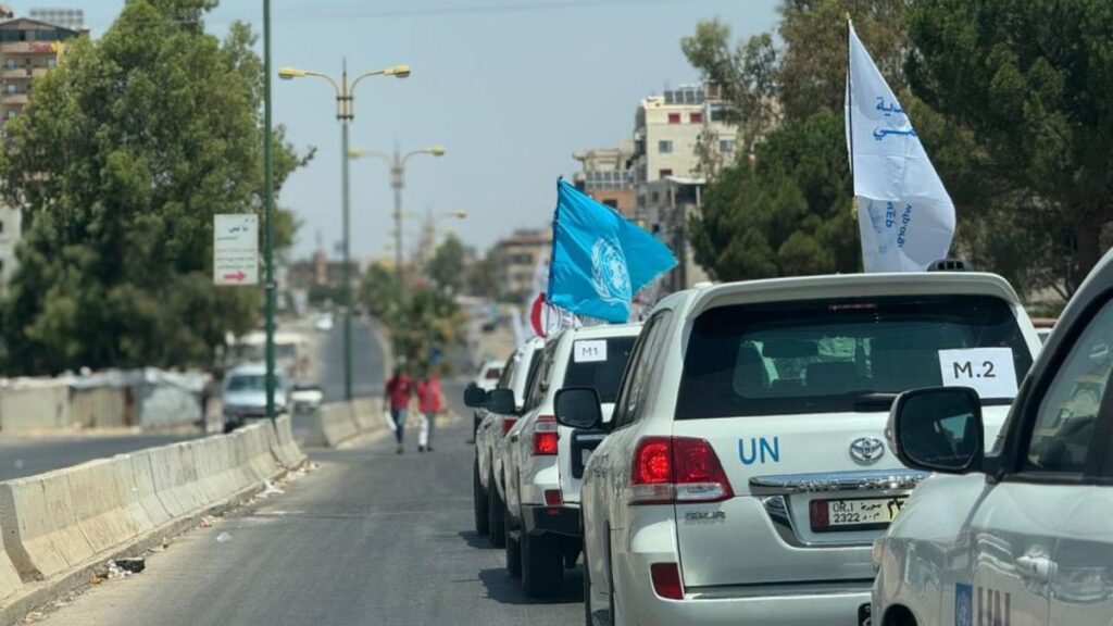 قافلة مساعدات مشتركة متجهة إلى محافظة السويداء - 31 تموز 2025 (Syria UN)
