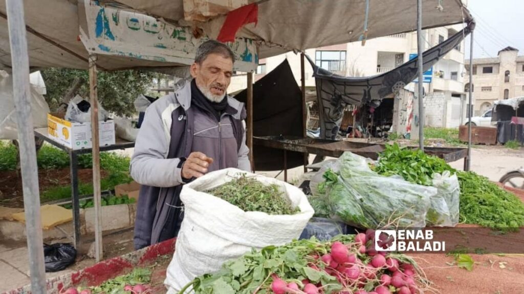 بائع اعشاب برية في مدينة درعا - 2 نيسان 2026 (عنب بلدي/محجوب الحشيش)