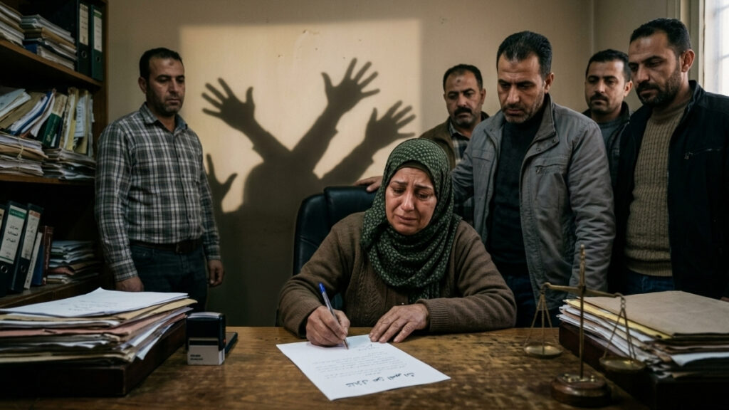 رغم وضوح القوانين السورية التي تضمن حق المرأة في الميراث تستمر ممارسات حرمانها بفعل العادات والضغوط الاجتماعية (عنب بلدي/مولّدة بالذكاء الاصطناعي)