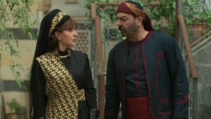 الفنانان سامر المصري وديمة قندلفت في مشهد من مسلسل 