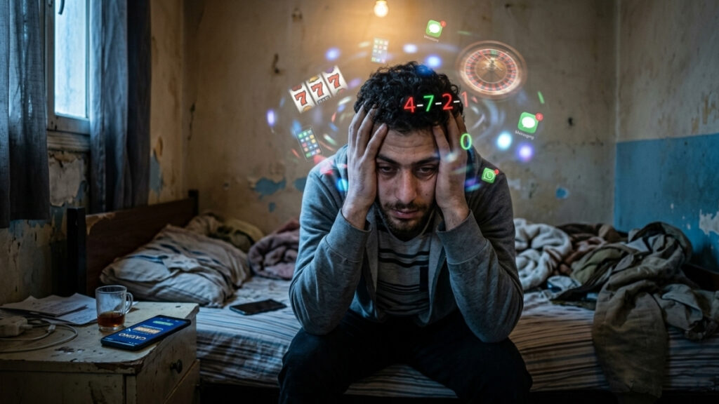 انتشار تطبيقات المقامرة الإلكترونية يرتبط بمجموعة من العوامل النفسية والاجتماعية والاقتصادية (عنب بلدي/مولّدة بالذكاء الاصطناعي)