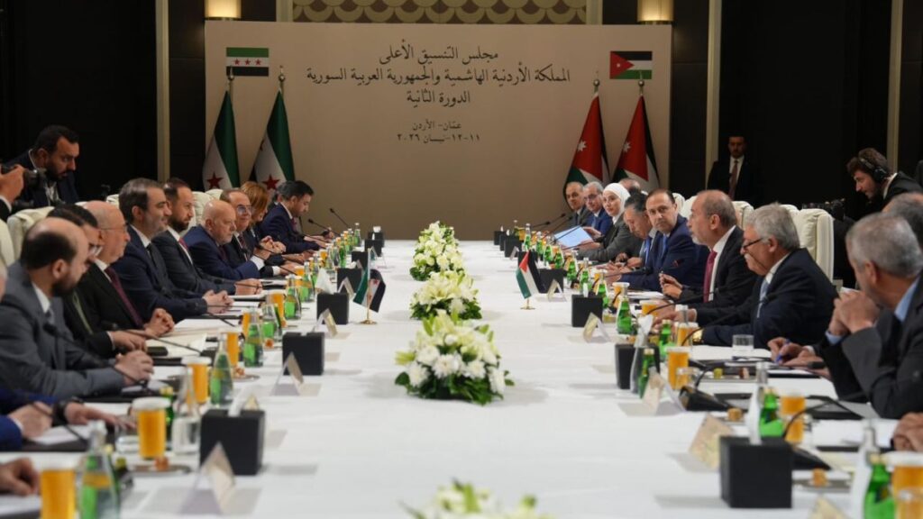 اجتماع مجلس التنسيق الأعلى السوري الأردني في العاصمة الأردنية عمّان برئاسة وزيري خارجية البلدين ـ 12 نيسان 2026 (بترا)