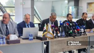 من المؤتمر الصحفي الذي أقامته محافظة دمشق لتوضيح إجراءات بيان المرسوم 