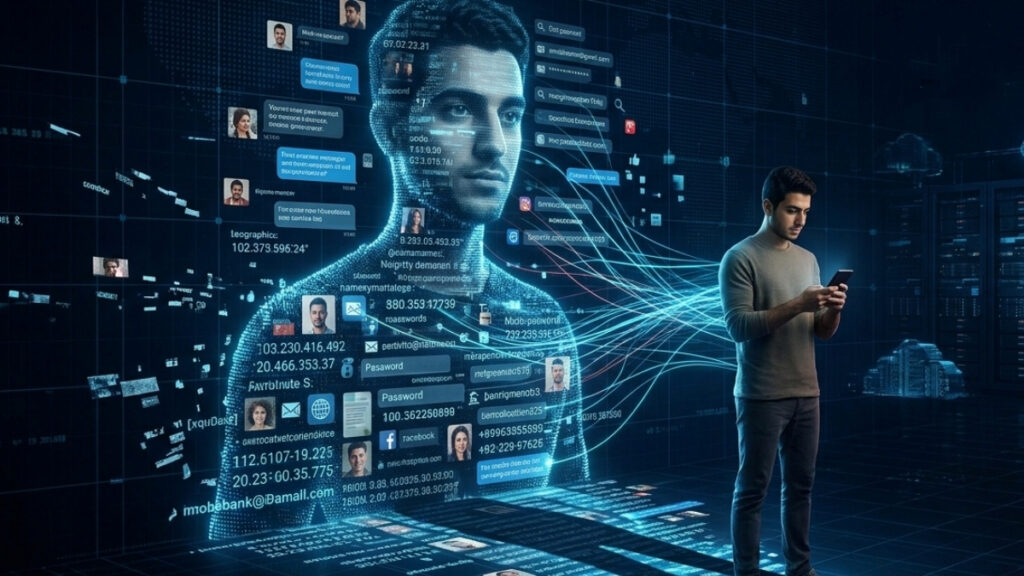 الاستخدام العشوائي للتطبيقات يسهم في تشكيل "الظل الرقمي" الذي تستغله شركات وسطاء البيانات لتحليل السلوكيات وتوجيه القرارات (عنب بلدي/مولّدة بالذكاء الاصطناعي)
