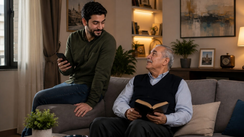 يتشارك الشباب المعاصر مع الأجيال السابقة ذات الاحتياجات الوجدانية في حين تكمن الفجوة الفكرية بين ثقافة الحوار ومنطق الأحكام المسبقة (عنب بلدي/مولّدة بالذكاء الاصطناعي)