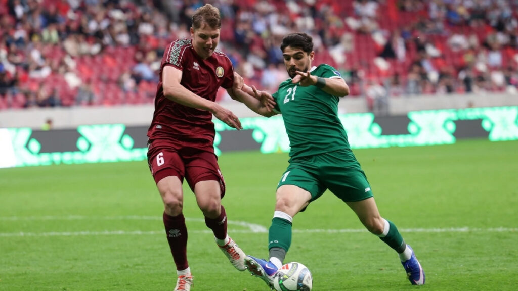 من مجريات اللقاء الودي الذي جمع بين المنتخب السوري والمنتخب البيلاروسي في مدينة مينسك - 5 حزيران 2026 (الاتحاد السوري لكرة القدم)