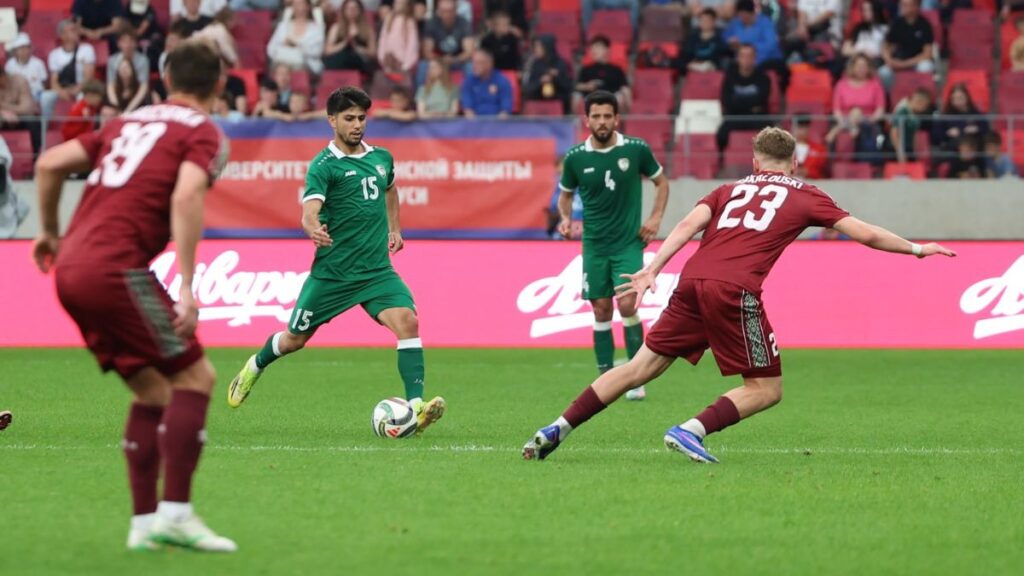 من مجريات اللقاء الودي الذي جمع بين المنتخب السوري و المنتخب البيلاروسي في مدينة مينسك - 5 حزيران 2026 (الاتحاد السوري لكرة القدم)