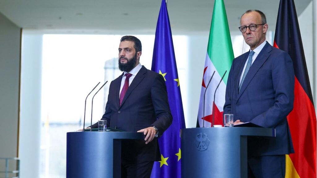 المؤتمر الصحفي المشترك بين الرئيس السوري أحمد الشرع والمستشار الألماني فريدريش ميرتس في برلين- 30 آذار 2026 (رئاسة الجمهورية العربية السورية)
