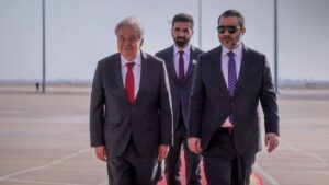 وزير الخارجية السوري أسعد الشيباني يستقبل الأمين العام للأمم المتحدة أنطونيو غوتيريش في إطار يجريها الأخير إلى دمشق ـ 25 تموز 2026 (سانا)