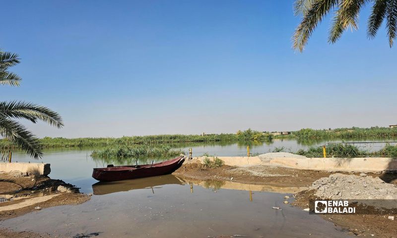 غمر الجسر الترابي في محافظة دير الزور بسبب ارتفاع منسوب مياه نهر الفرات - 27 أيلول 2026 (عنب بلدي/جاسم العبد الله)