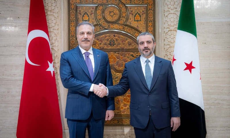 وزير الخارجية السوري أسعد الشيباني يستقبل وزير الخارجية التركي هاكان فيدان - 13 أيلول 2026 (وزارة الخارجية السورية)