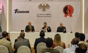 من المؤتمر الصحفي لعرض الخطة الاستراتيجية الجديدة لنادي الوحدة الرياضي برئاسة ماهر المهاجر - 30 آب 2026 (عنب بلدي/أحمد مسلماني)
