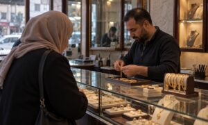 يتراجع سعر الذهب في سوريا متأثرًا بالتطورات العالمية (عنب بلدي/ مولدة بالذكاء الاصطناعي)