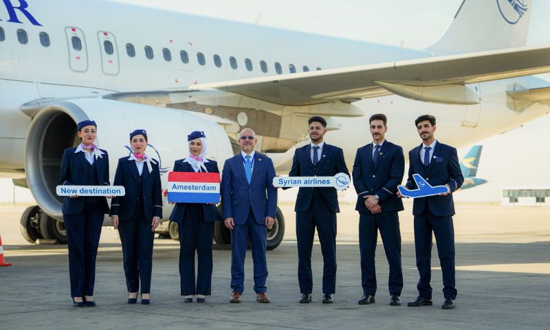 استقبال مطار دمشق الدولي أول رحلة مباشرة ومنتظمة للخطوط الجوية السورية قادمة من مطار أمستردام- 2 تموز 2026 (الهيئة العامة للطيران المدني)