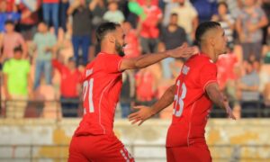 يحتفل المهاجم البرازيلي فيرمينيو بتسجيله الهدف الثاني في شباك نادي الحرية في ملعب الحمدانية - 10 تشرين الأول 2026 (نادي أهلي حلب)