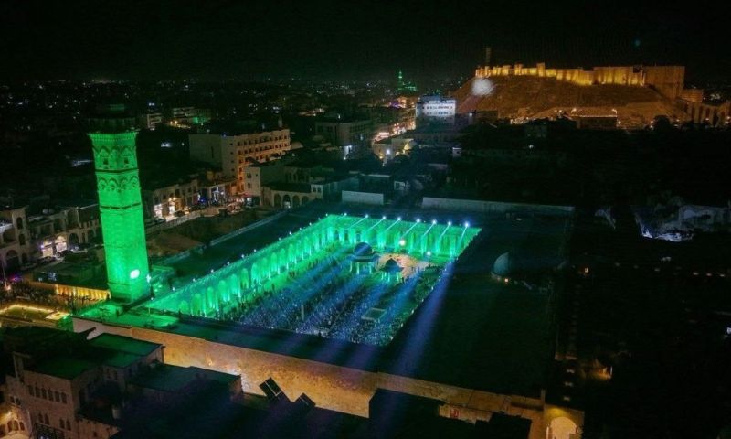 صورة جوية تظهر الجامع الأموي الكبير بحلب خلال افتتاحه- 8 تشرين الأول 2026 (سانا)