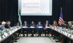 اجتماع الرئيس السوري أحمد الشرع مع عدد من أعضاء غرفة التجارة الأمريكية وممثلين عن كبرى الشركات الأمريكية على هامش أعمال الجمعية العامة للأمم المتحدة- 24 أيلول 2026 (رئاسة الجمهورية العربية السورية)