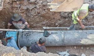 من أعمال إصلاح وتأهيل خط الضخ الرئيسي في ريف دمشق منطقة دوما _ 12 آب 2026 (الشركة العامة لمياه الشرب والصرف الصحي)