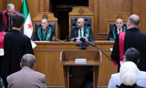 من إحدى جلسات محكمة الجنايات الرابعة بدمشق المختصة بقضايا العدالة الانتقالية - 21  تشرين الأول 2026 (سانا)