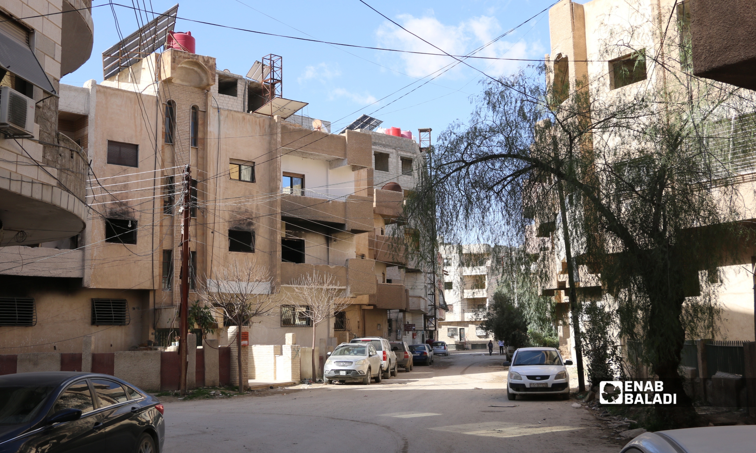 صور من داريا.. حي جمعيات المحامين 54 حي جمعيات المحامين على شارع المعضمية بداريا - 7 شباط 2026 (عنب بلدي)