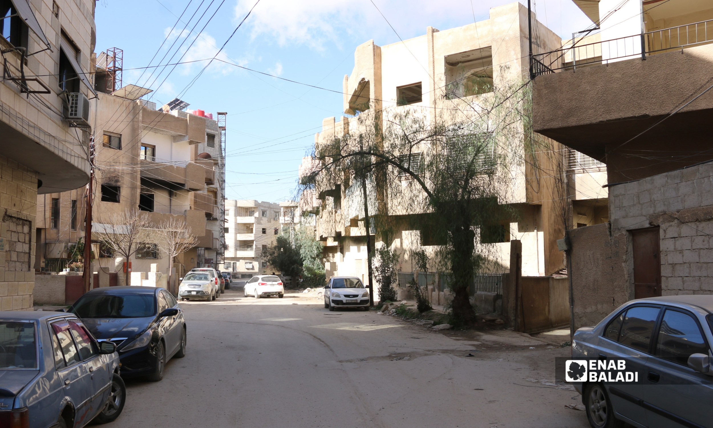 الطريق الممتد بين حديقة القابوني وجمعيات المحامين - خلف جامع الرضا بداريا - 7 شباط 2026 (عنب بلدي)