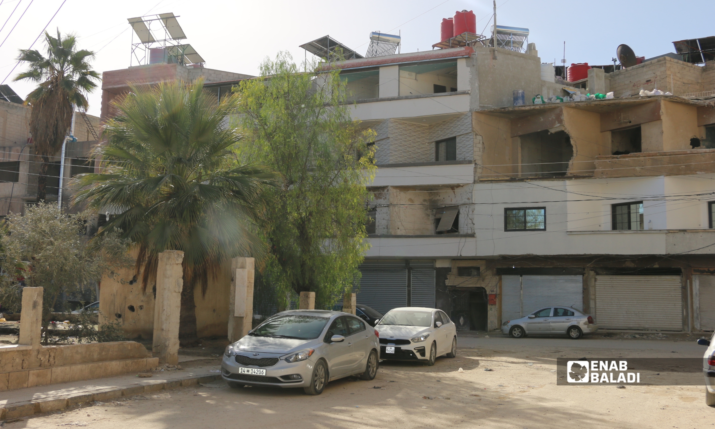 الطريق الممتد بين حديقة القابوني وجمعيات المحامين - خلف جامع الرضا بداريا - 7 شباط 2026 (عنب بلدي)