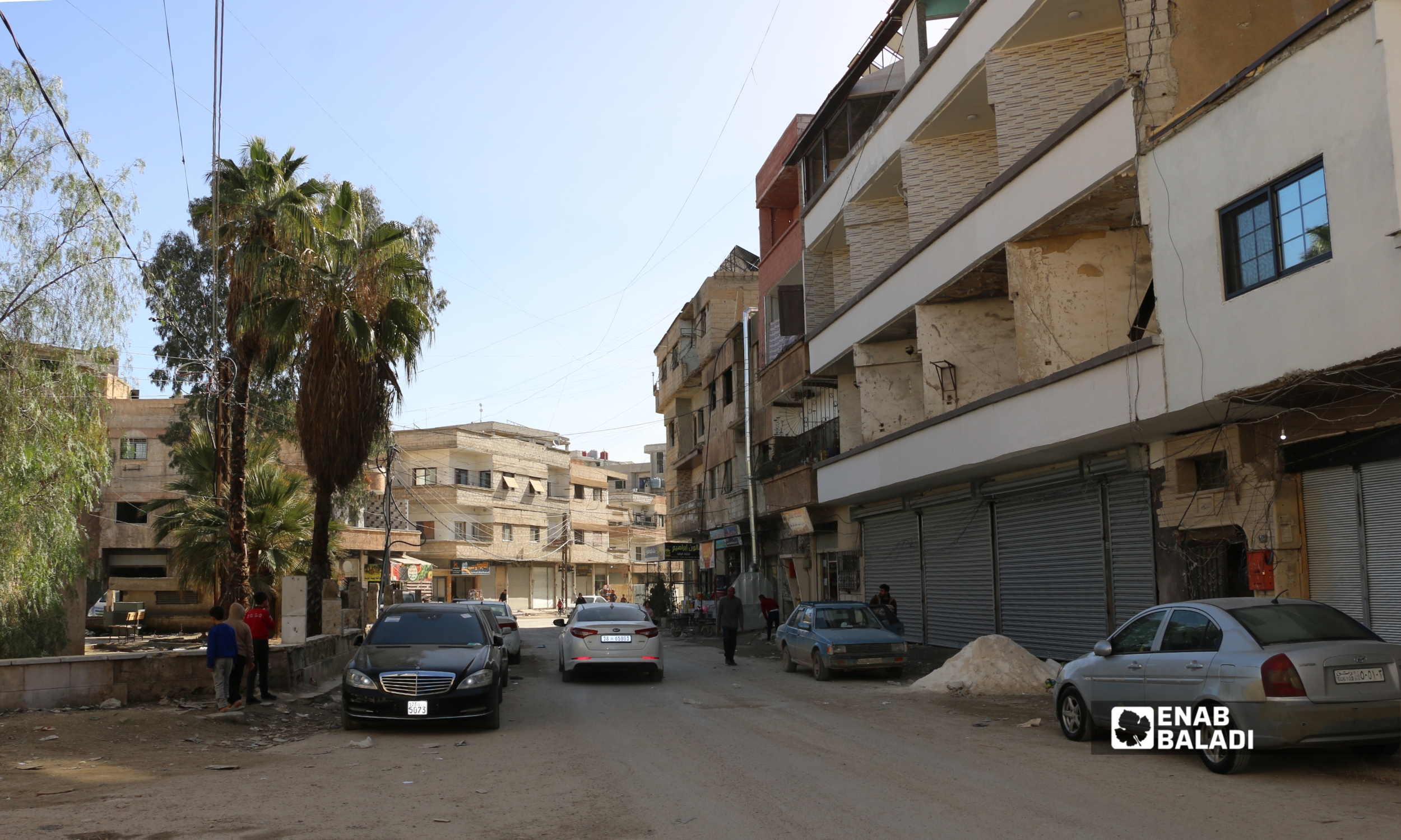 الطريق الممتد بين حديقة القابوني وجمعيات المحامين - خلف جامع الرضا بداريا - 7 شباط 2026 (عنب بلدي)
