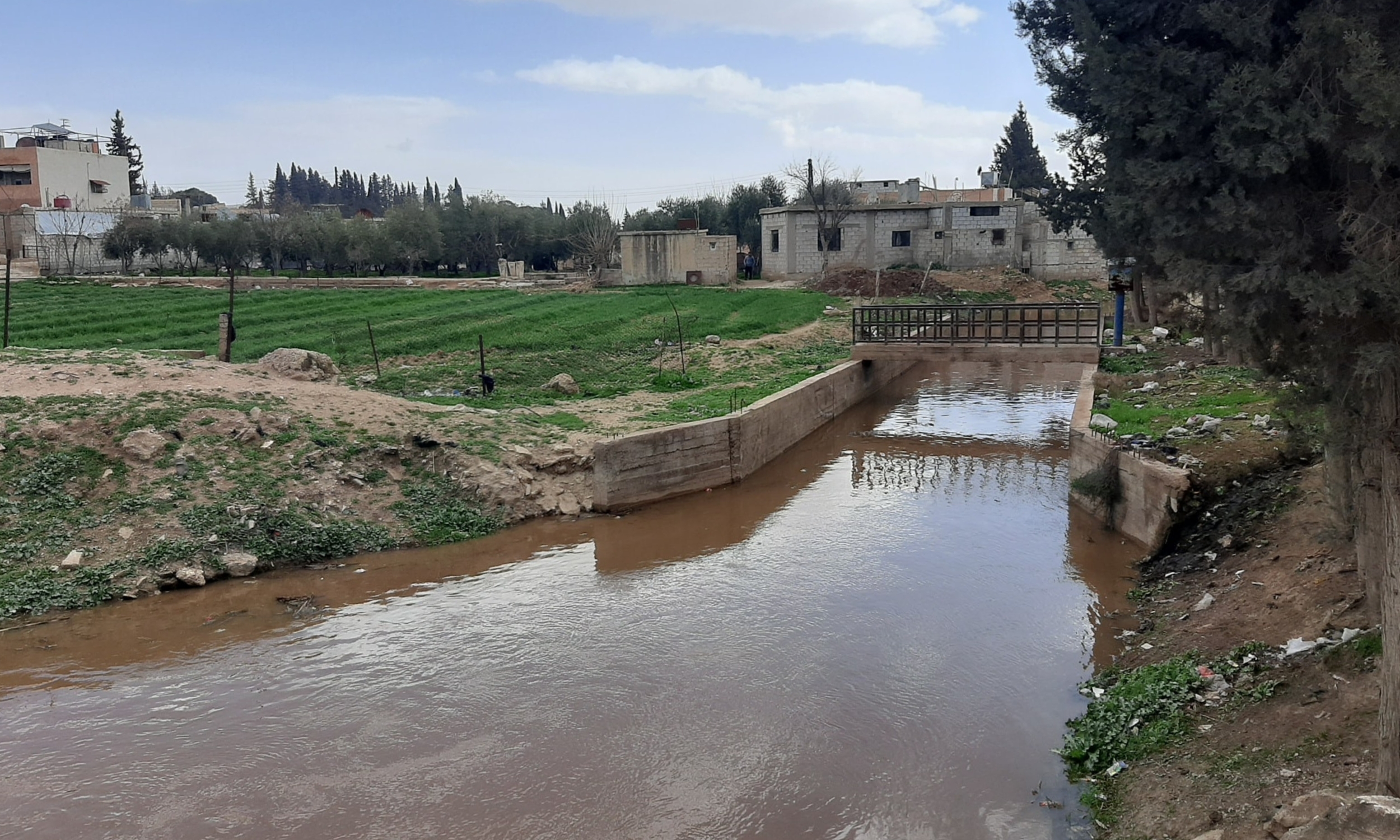 نهر الأعوج في ممره ببلدة المقيلبية بريف دمشق - 12 شباط 2026 (صفحة المقيلبية بلدنا - فيسبوك)