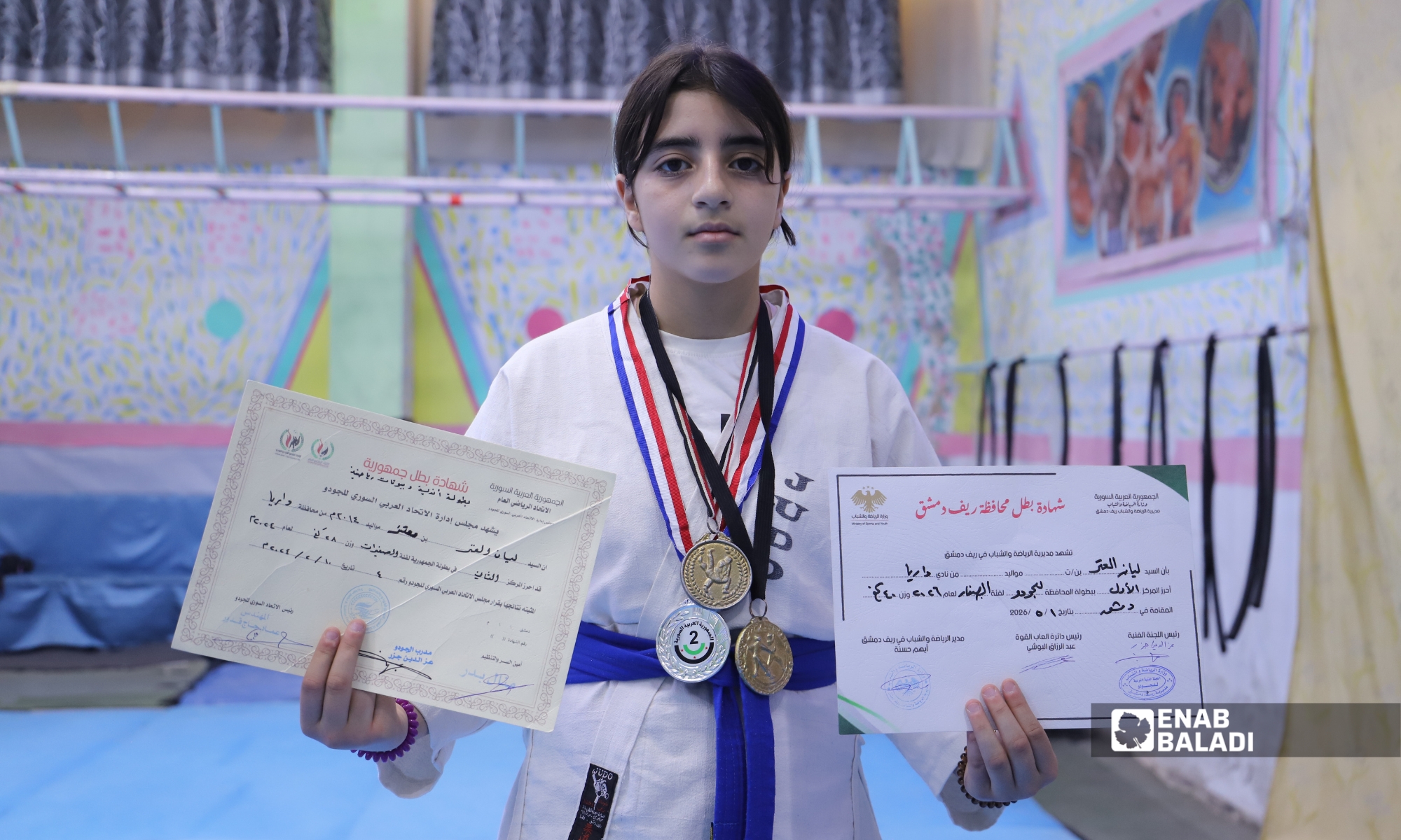لاعبة نادي جودو داريا لين معتز العتر - 15 حزيران 2026 (عنب بلدي)