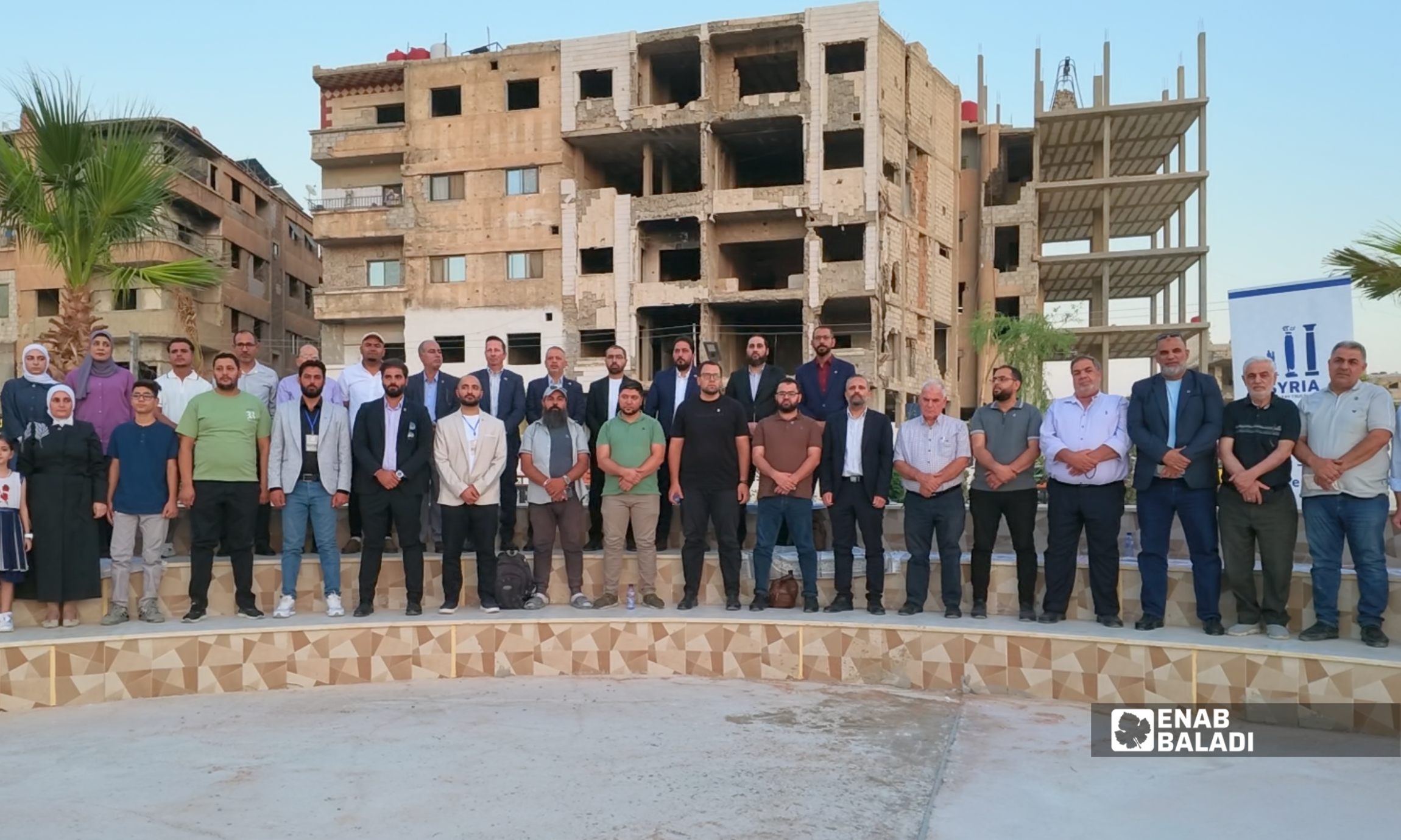 صورة جوية للحديقة العامة في داريا بعد إعادة تأهيلها وافتتاحها أمام الأهالي
