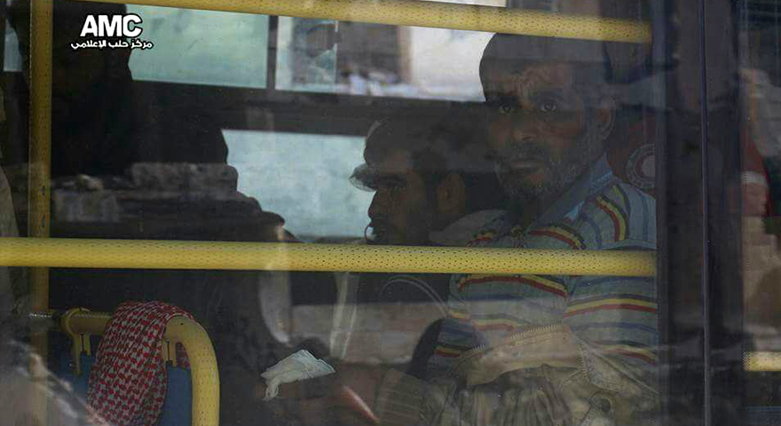 Image Caption: The displaced of Aleppo city on board buses, 15 December 2016 (Aleppo Media Center)