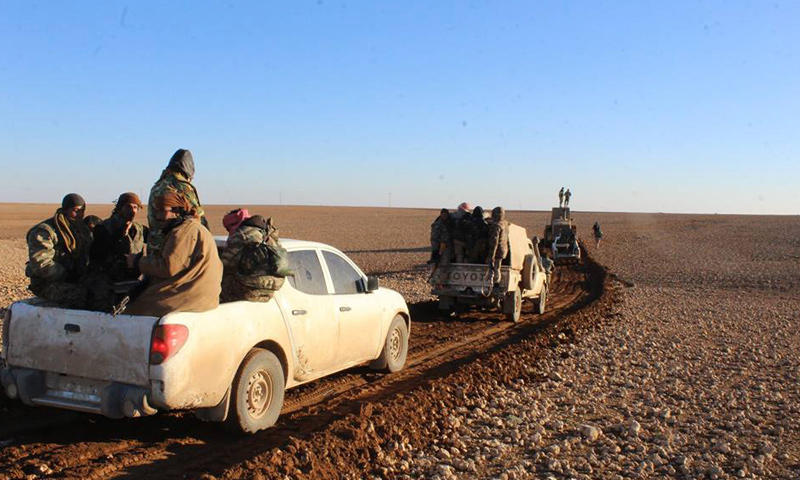 Trucks belonging to SDF in al-Raqqah’s eastern countryside, 18 December (Facebook)