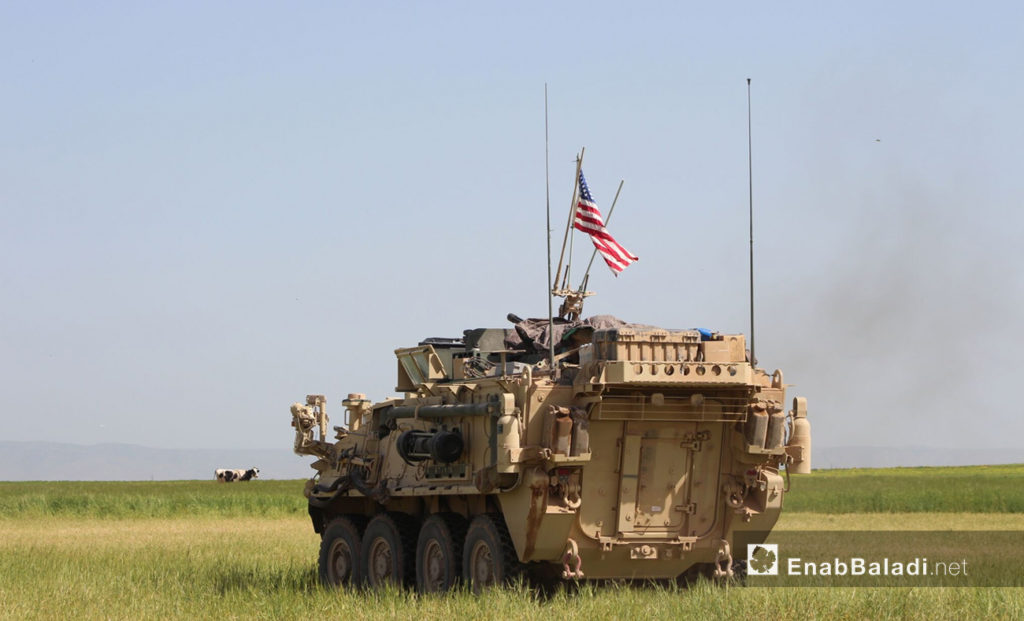 US tank in the village of al-Ghanama in al-Darbasiyah on the Syrian-Turkish border, 1 May 2017 (Enab Baladi)