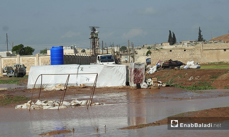 Refugee camps drown due to the Queiq River's flooding in the northern countryside of Aleppo – April 11. 2018 (Enab Baladi)