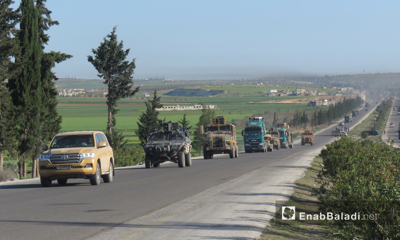 A Turkish convoy enters rural Hama to install the ninth monitoring point – April 7. 2018 (Enab Baladi)