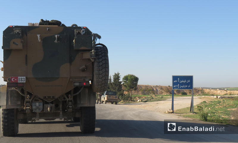 A Turkish convoy enters rural Hama to install the ninth monitoring point – April 7. 2018 (Enab Baladi)