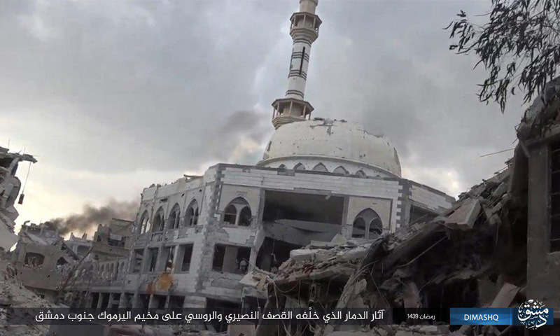 The destruction that befell the Yarmouk Camp due to the ongoing battles between Assad’s forces and ISIS – May 17. 2019 (Amaaq)