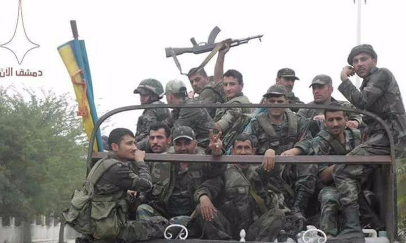 Military troops under Assad’s forces at the gate of the Yarmouk Camp – May 6. 2018 (Damascus Now)