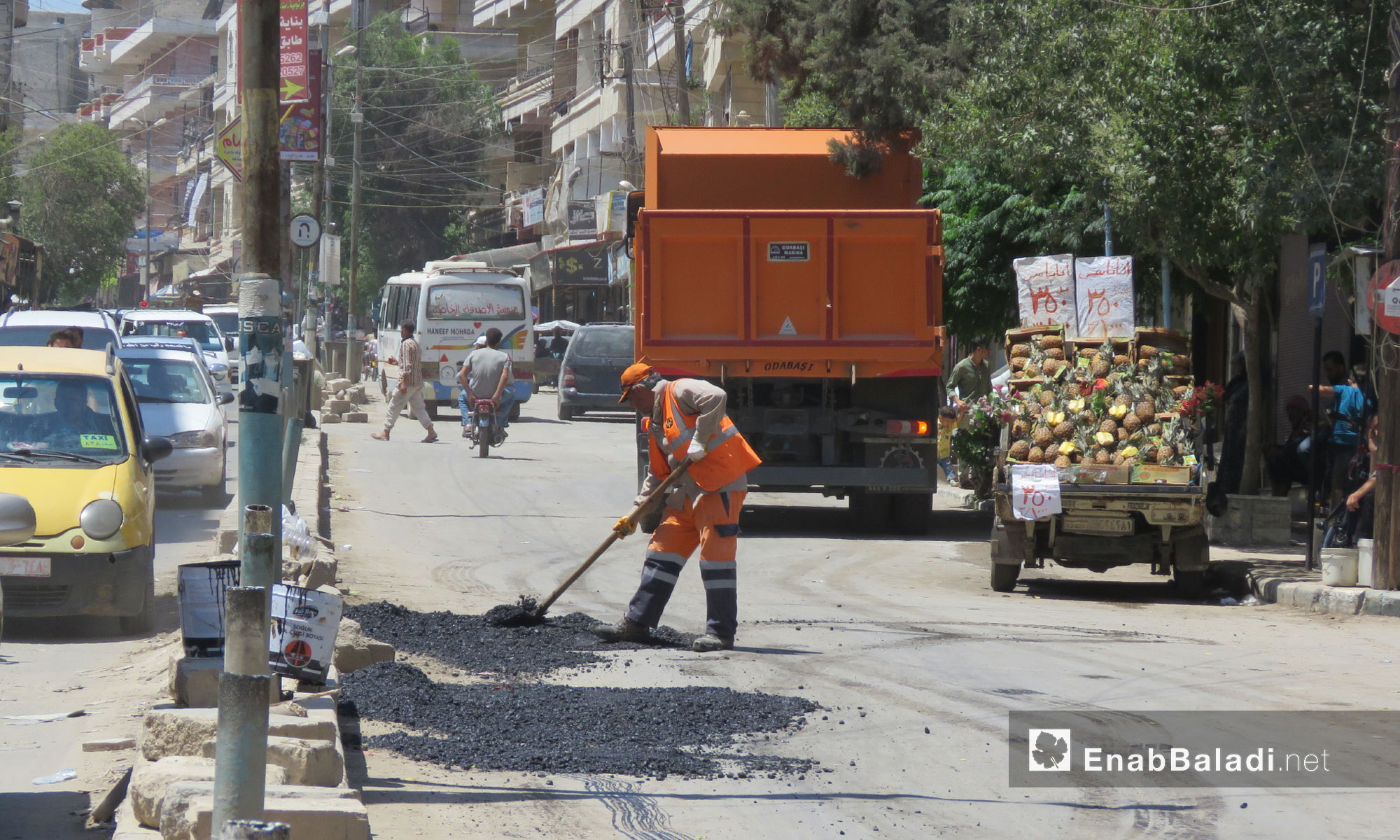 Road rehabilitation process in the city of Afrin – July 9, 2018 (Enab Baladi )