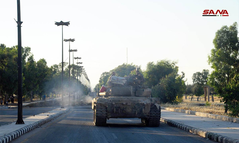 Assad's force's tank in the town of Kharab al-Shahem, Daraa - July 8, 2018 (SANA)